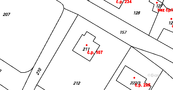 Velké Heraltice 107 na parcele st. 211 v KÚ Velké Heraltice, Katastrální mapa