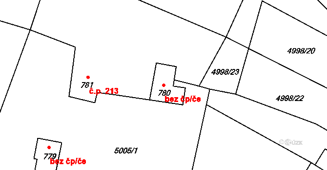 Horní Bečva 45682437 na parcele st. 780 v KÚ Horní Bečva, Katastrální mapa