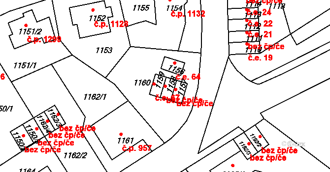 Děčín 47030437 na parcele st. 1158 v KÚ Děčín, Katastrální mapa