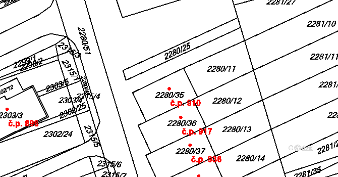 Nivnice 910 na parcele st. 2280/35 v KÚ Nivnice, Katastrální mapa