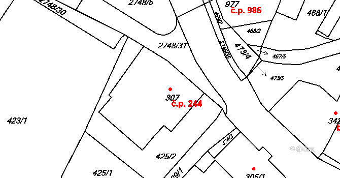 Krásná Lípa 244 na parcele st. 307 v KÚ Krásná Lípa, Katastrální mapa