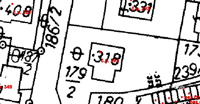 Bernartice 292 na parcele st. 318 v KÚ Bernartice u Milevska, Katastrální mapa
