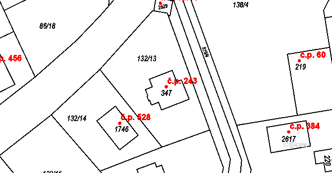 Rajchardov 243, Hradištko na parcele st. 347 v KÚ Hradištko pod Medníkem, Katastrální mapa