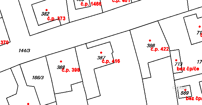 Rudná 416 na parcele st. 387 v KÚ Dušníky u Rudné, Katastrální mapa