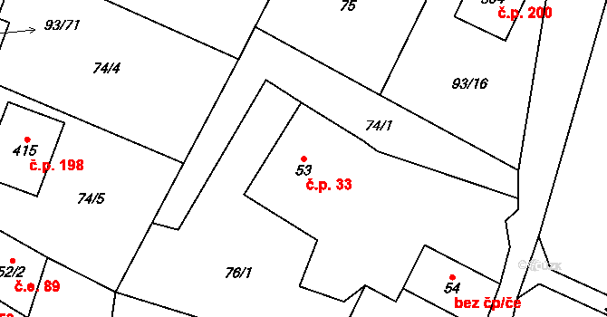 Žinkovy 33 na parcele st. 53 v KÚ Žinkovy, Katastrální mapa