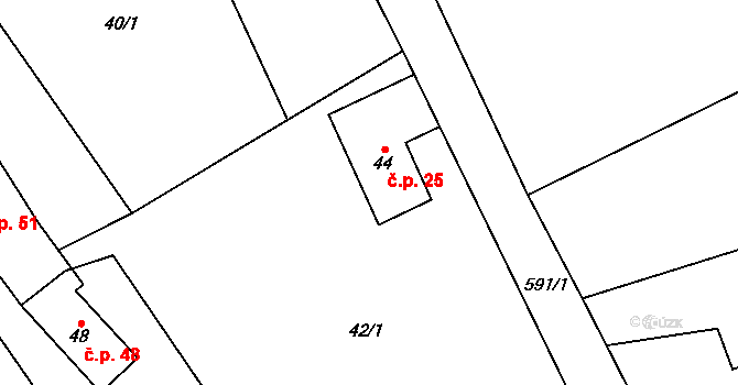 Javor 25, Teplice nad Metují na parcele st. 44 v KÚ Javor u Teplic nad Metují, Katastrální mapa