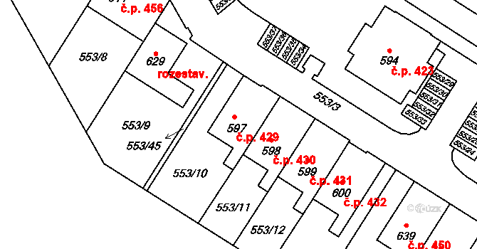 Nemošice 429, Pardubice na parcele st. 597 v KÚ Nemošice, Katastrální mapa