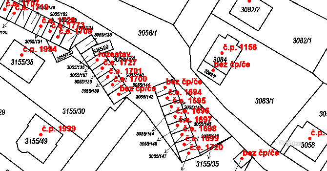 Děčín 77950437 na parcele st. 3055/142 v KÚ Podmokly, Katastrální mapa