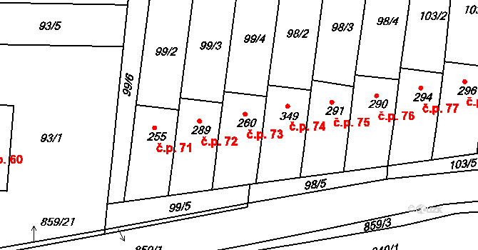 Kociánov 73, Loučná nad Desnou na parcele st. 260 v KÚ Kociánov, Katastrální mapa