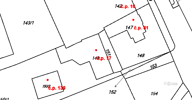 Bludovice 17, Nový Jičín na parcele st. 149 v KÚ Bludovice u Nového Jičína, Katastrální mapa