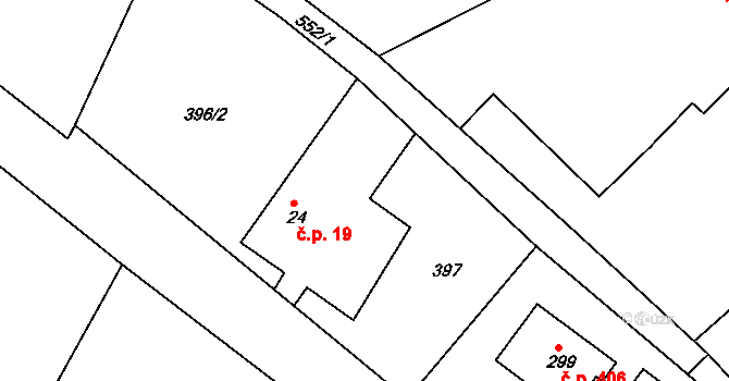 Lubina 19, Kopřivnice na parcele st. 24 v KÚ Drnholec nad Lubinou, Katastrální mapa