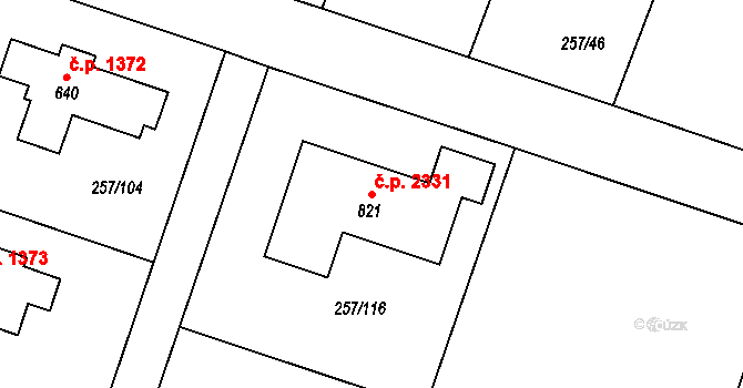 Nová Hospoda 2331, Kamenice na parcele st. 821 v KÚ Štiřín, Katastrální mapa
