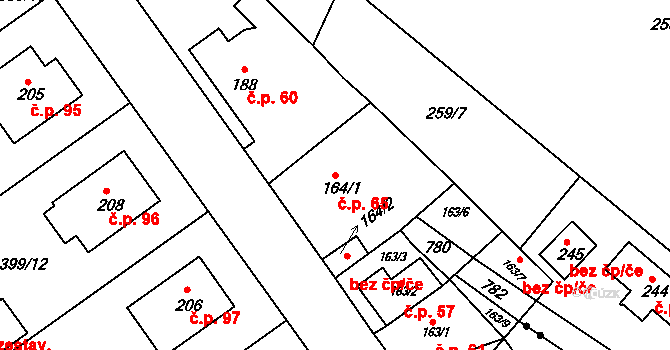 Vilémov 65, Humpolec na parcele st. 164/1 v KÚ Vilémov u Humpolce, Katastrální mapa