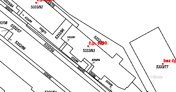 Jihlava 5890 na parcele st. 5333/93 v KÚ Jihlava, Katastrální mapa