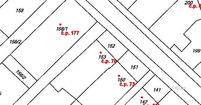 Šumná 70 na parcele st. 153 v KÚ Šumná, Katastrální mapa