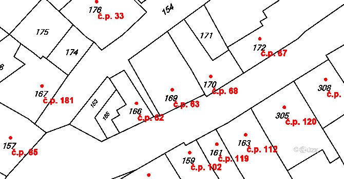 Přerov VII-Čekyně 63, Přerov na parcele st. 169 v KÚ Čekyně, Katastrální mapa