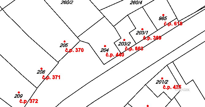 Kojetín I-Město 440, Kojetín na parcele st. 204 v KÚ Kojetín, Katastrální mapa