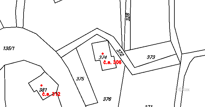 Haratice 306, Plavy na parcele st. 374 v KÚ Haratice, Katastrální mapa