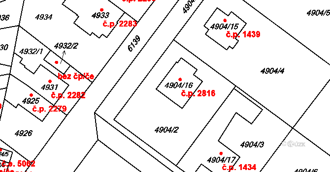 Jihlava 2816 na parcele st. 4904/16 v KÚ Jihlava, Katastrální mapa