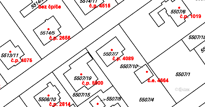 Jihlava 4089 na parcele st. 5507/7 v KÚ Jihlava, Katastrální mapa