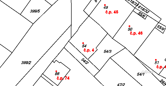 Cekov 4 na parcele st. 54 v KÚ Cekov, Katastrální mapa
