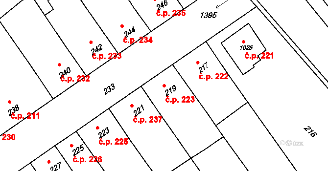 Žabčice 223 na parcele st. 219 v KÚ Žabčice, Katastrální mapa