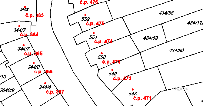 Dambořice 473 na parcele st. 550 v KÚ Dambořice, Katastrální mapa