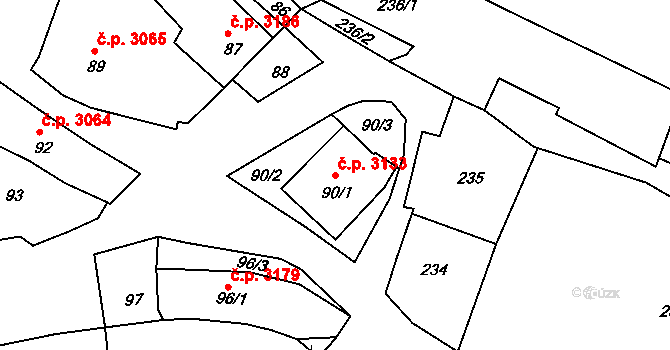 Boršov 3133, Kyjov na parcele st. 90/1 v KÚ Boršov u Kyjova, Katastrální mapa