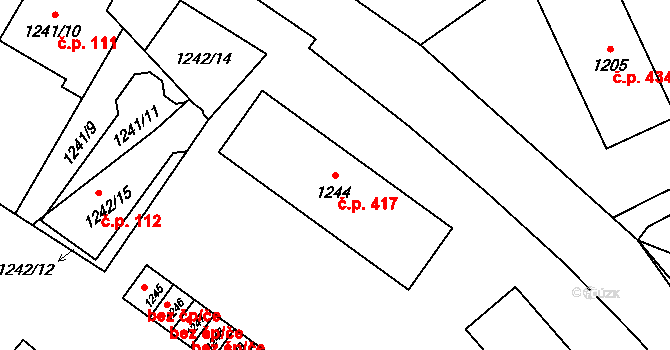 Vrbno pod Pradědem 417 na parcele st. 1244 v KÚ Vrbno pod Pradědem, Katastrální mapa