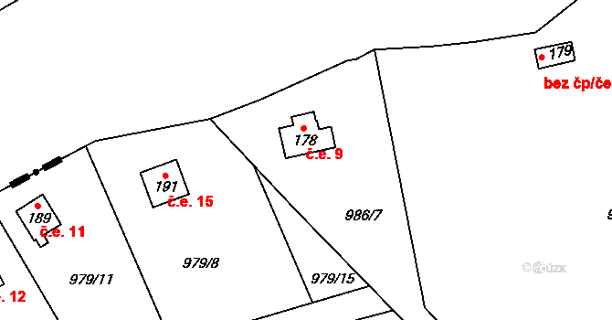 Hatín 9 na parcele st. 178 v KÚ Hatín, Katastrální mapa