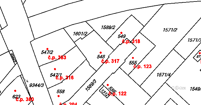 Slavonice 317 na parcele st. 548 v KÚ Slavonice, Katastrální mapa