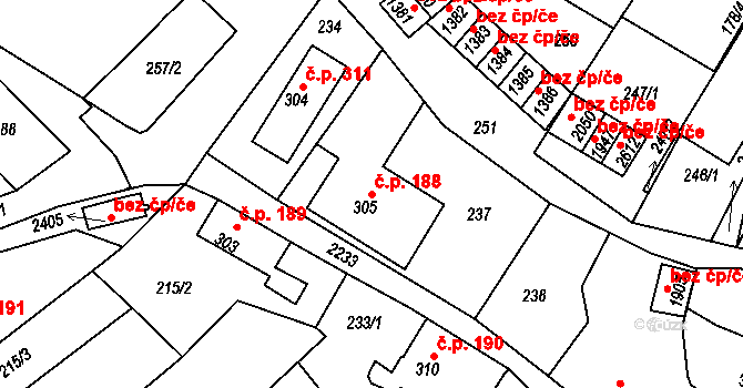 Lomnice nad Popelkou 188 na parcele st. 305 v KÚ Lomnice nad Popelkou, Katastrální mapa
