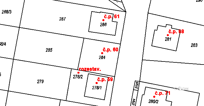 Vratíkov 60, Boskovice na parcele st. 284 v KÚ Vratíkov, Katastrální mapa