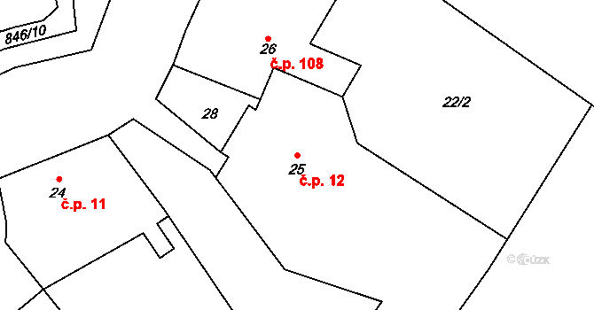 Břevenec 12, Šumvald na parcele st. 25 v KÚ Břevenec, Katastrální mapa