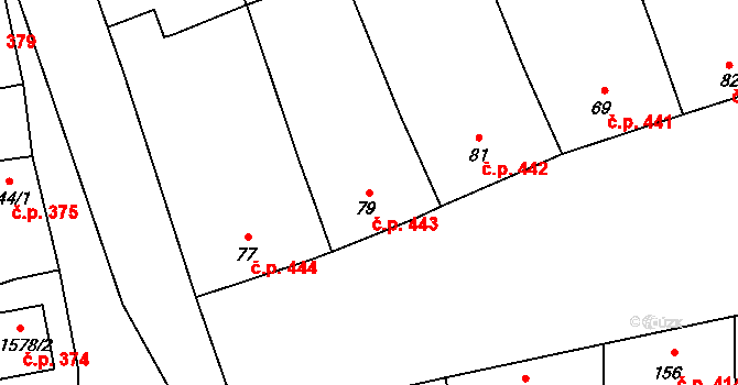 Nenakonice 443, Věrovany na parcele st. 79 v KÚ Věrovany, Katastrální mapa