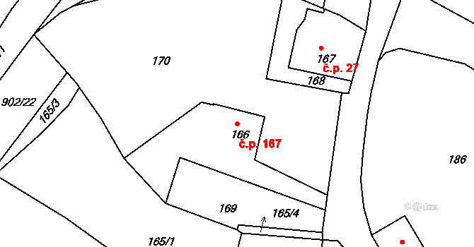 Holubov 167 na parcele st. 166 v KÚ Holubov, Katastrální mapa