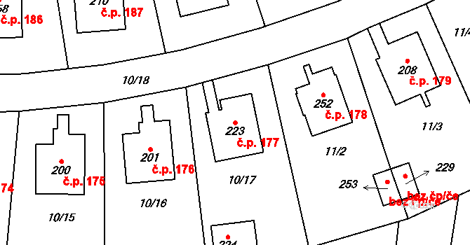 Chomutice 177 na parcele st. 223 v KÚ Chomutice, Katastrální mapa
