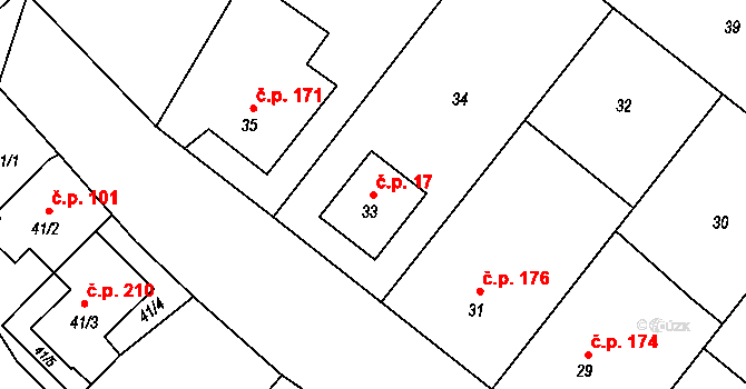 Choryně 17 na parcele st. 33 v KÚ Choryně, Katastrální mapa