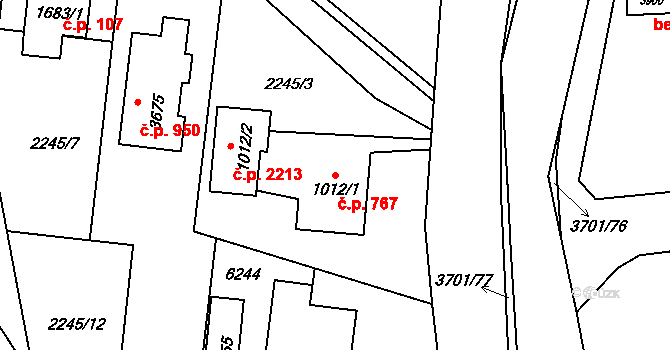 Rožnov pod Radhoštěm 767 na parcele st. 1012/1 v KÚ Rožnov pod Radhoštěm, Katastrální mapa