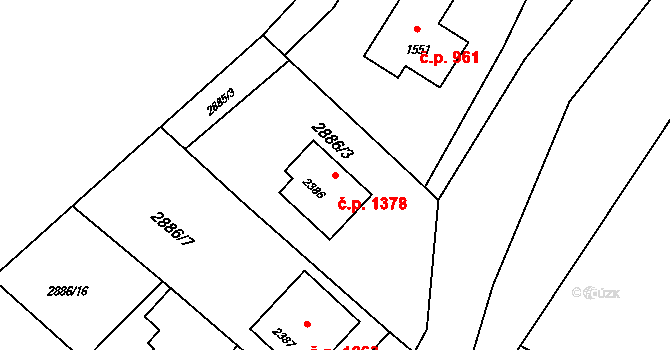 Rožnov pod Radhoštěm 1378 na parcele st. 2386 v KÚ Rožnov pod Radhoštěm, Katastrální mapa