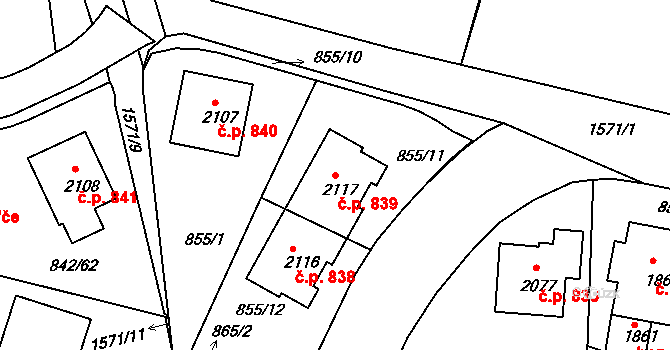 Prachatice II 839, Prachatice na parcele st. 2117 v KÚ Prachatice, Katastrální mapa