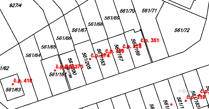 Chlumec 355 na parcele st. 561/163 v KÚ Chlumec u Chabařovic, Katastrální mapa