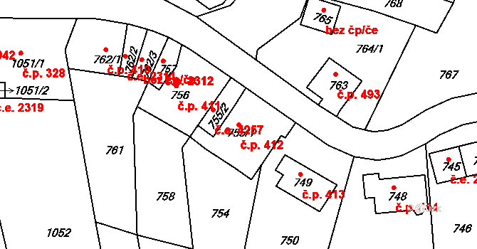 Střekov 412, Ústí nad Labem na parcele st. 755/1 v KÚ Střekov, Katastrální mapa
