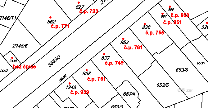 Lysá nad Labem 749 na parcele st. 837 v KÚ Lysá nad Labem, Katastrální mapa