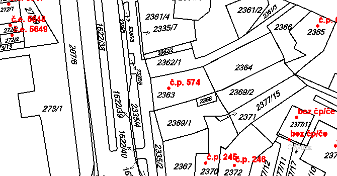 Kadaň 574 na parcele st. 2363 v KÚ Kadaň, Katastrální mapa