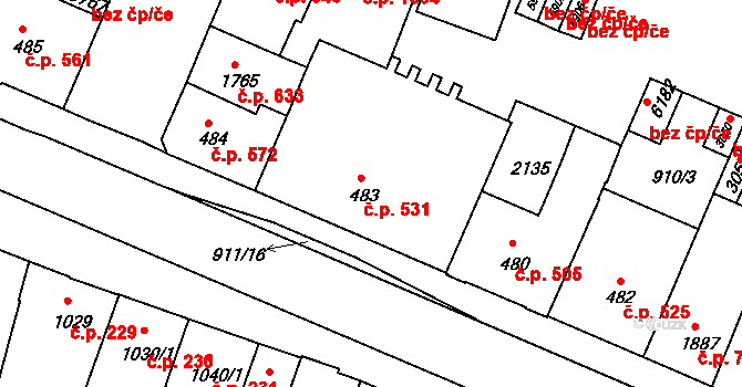 Horka-Domky 531, Třebíč na parcele st. 483 v KÚ Třebíč, Katastrální mapa