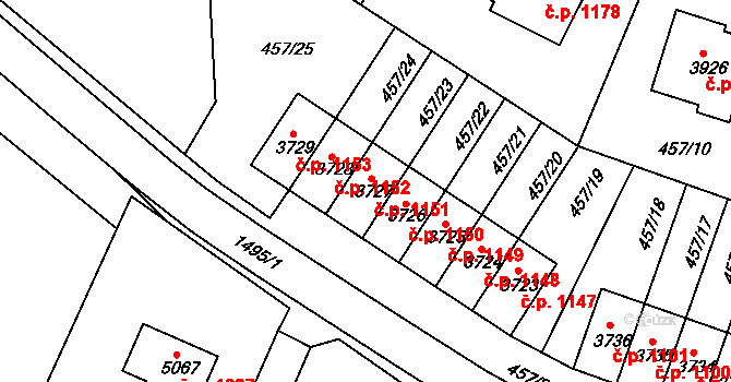 Horka-Domky 1151, Třebíč na parcele st. 3727 v KÚ Třebíč, Katastrální mapa