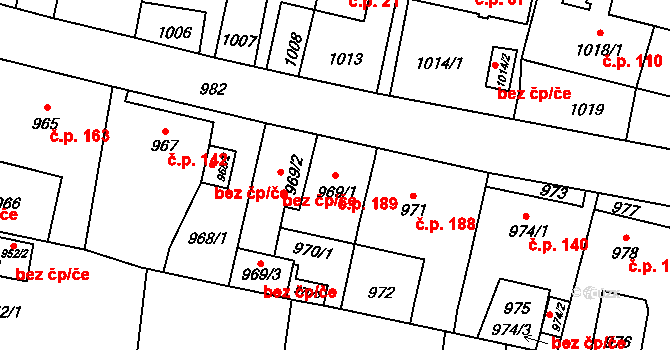 Pudlov 189, Bohumín na parcele st. 969/1 v KÚ Pudlov, Katastrální mapa