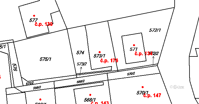 Záblatí 176, Bohumín na parcele st. 573/1 v KÚ Záblatí u Bohumína, Katastrální mapa