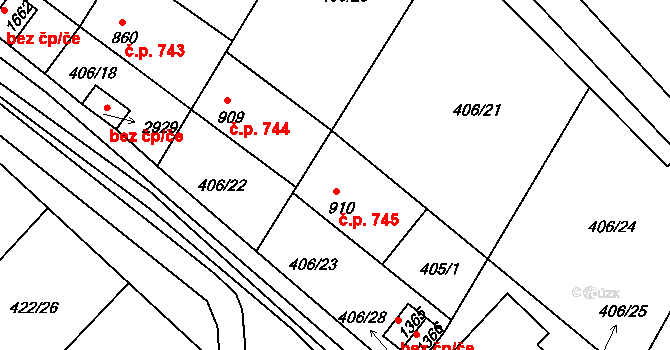 Bělá pod Bezdězem 745 na parcele st. 910 v KÚ Bělá pod Bezdězem, Katastrální mapa